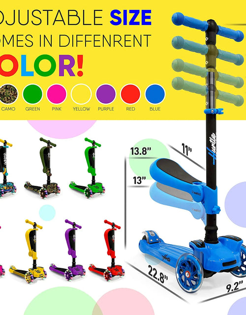 Load image into Gallery viewer, HURFS56.5 - Scoot Kid 3-Wheel Kids Scooter - Child & Toddler Toy Scooter with Built-In LED Wheel Lights, Fold-Out Comfort Seat (Ages 1+)
