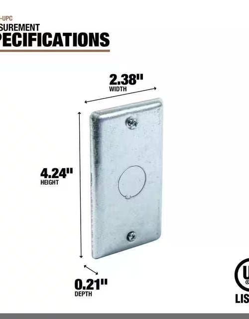 Load image into Gallery viewer, 4 In. H X 2 In. W Steel Metallic, 1-Gang Electrical Box Cover with 1/3 In. KO (1-Pack)