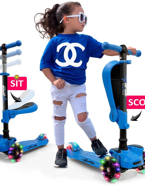 Load image into Gallery viewer, HURFS56.5 - Scoot Kid 3-Wheel Kids Scooter - Child & Toddler Toy Scooter with Built-In LED Wheel Lights, Fold-Out Comfort Seat (Ages 1+)
