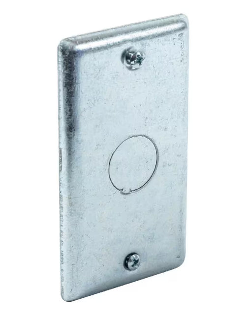 Load image into Gallery viewer, 4 In. H X 2 In. W Steel Metallic, 1-Gang Electrical Box Cover with 1/3 In. KO (1-Pack)