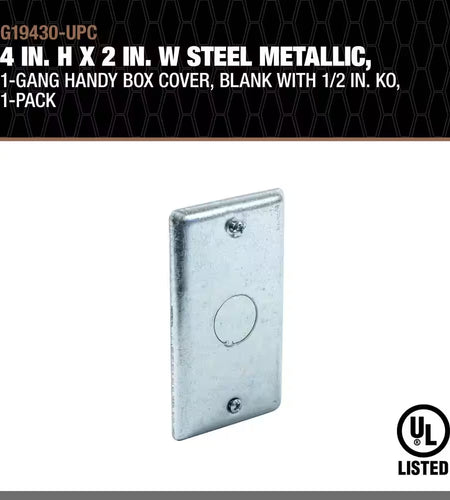 4 In. H X 2 In. W Steel Metallic, 1-Gang Electrical Box Cover with 1/3 In. KO (1-Pack)