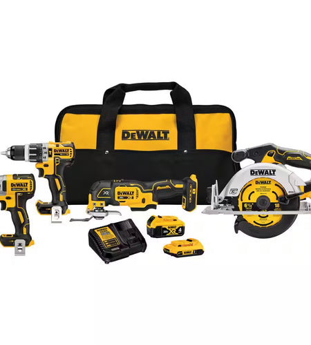 20V Maximum Lithium-Ion Cordless 4 Tool Combo Kit with 4Ah Battery, 2Ah Battery, Charger, and Bag