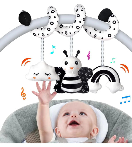 Baby Car Seat Toys, Infant Activity Spiral Toys Hanging Stroller Toys for Baby with Musical, Plush Activity Toys Toys for Newborn Baby 0 3 6 12 Months