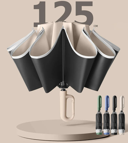 Big Windproof Strong Umbrella with Reflective Stripe Reverse Automatic Fold UV Umbrella for Rain Sun Carabiner Handle Luxury