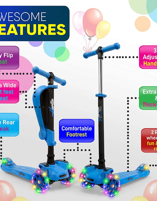 Load image into Gallery viewer, HURFS56.5 - Scoot Kid 3-Wheel Kids Scooter - Child &amp; Toddler Toy Scooter with Built-In LED Wheel Lights, Fold-Out Comfort Seat (Ages 1+)
