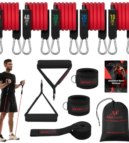 Resistance Bands Tube Workout Bands with Handles Ankle Straps and Door Anchor 5 Exercise Bands